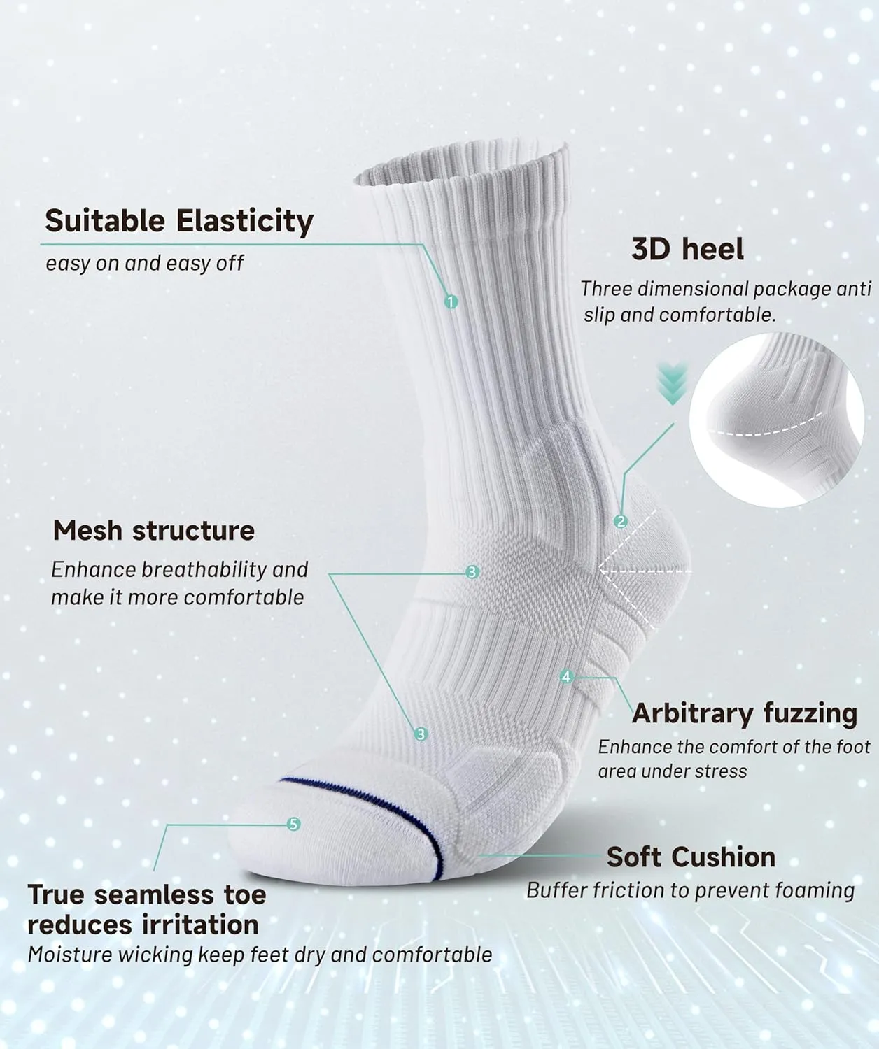 CONRAN KREMIX Running Socks Mens Crew Socks 3 Pairs Cushioned Athletic