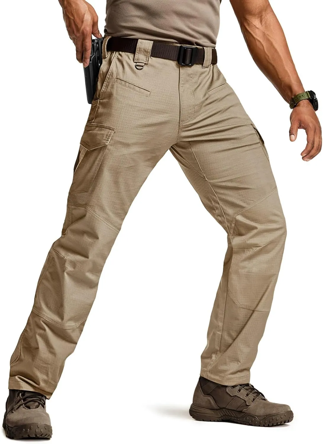 CQR Men's Flex Ripstop Tactical Pants, Water Resistant Stretch Cargo Pants, Lightweight EDC Hiking Work Pants