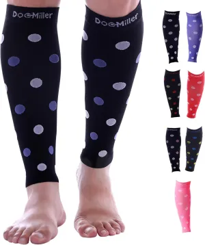 Doc Miller Calf Compression Sleeve  Footless Socks for Women & Men, 20-30mmHg, Shin Splint & Leg Cramp Support, Varicose Veins, Knee High, 1 Pair, Polka Dot