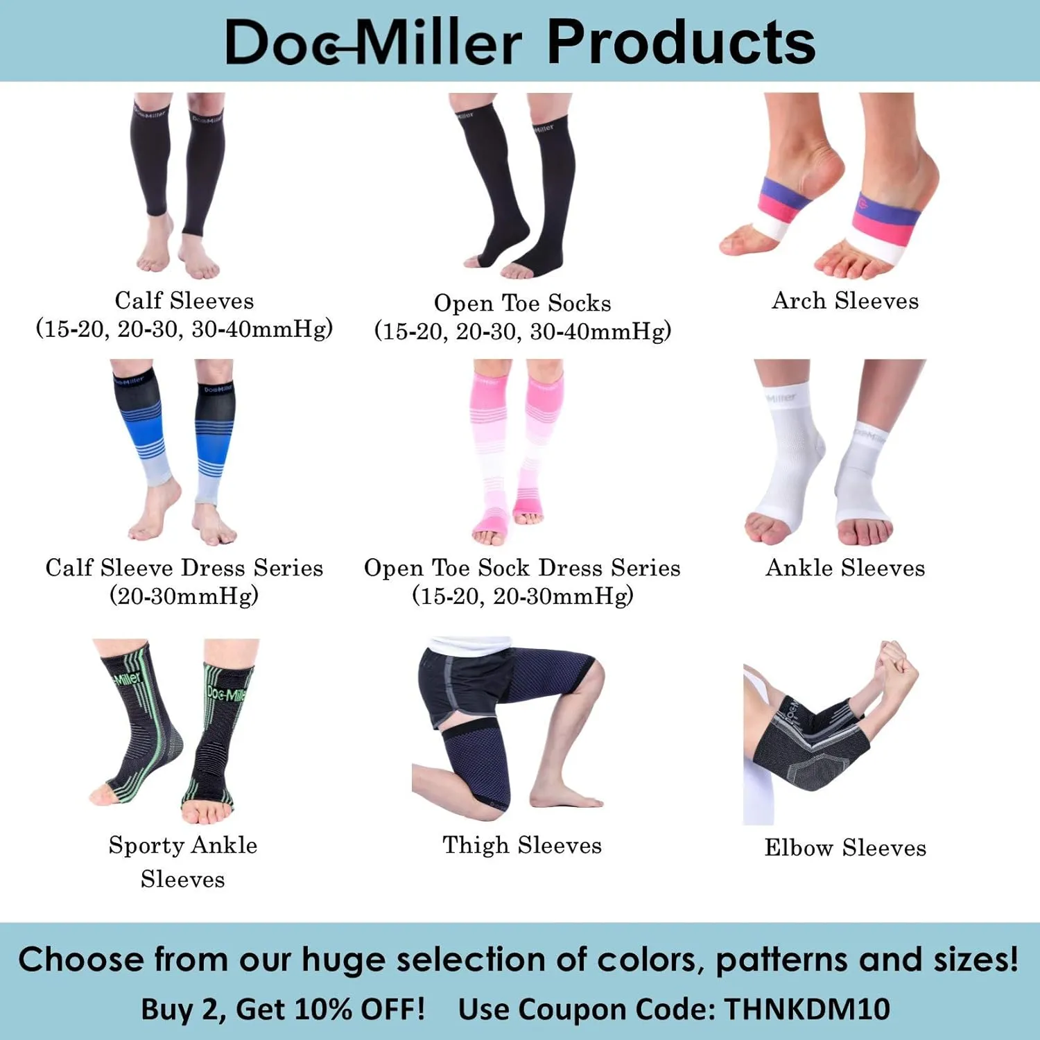 Doc Miller Calf Compression Sleeve  Footless Socks for Women & Men, 20-30mmHg, Shin Splint & Leg Cramp Support, Varicose Veins, Knee High, 1 Pair, Polka Dot