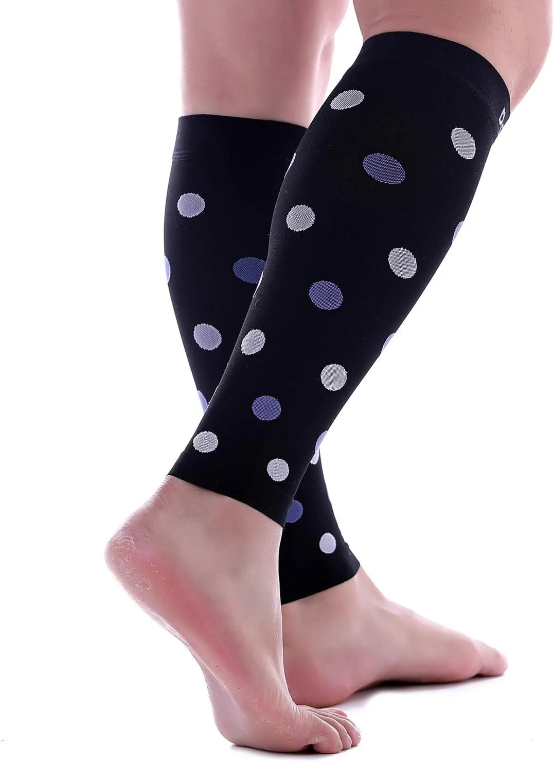Doc Miller Calf Compression Sleeve  Footless Socks for Women & Men, 20-30mmHg, Shin Splint & Leg Cramp Support, Varicose Veins, Knee High, 1 Pair, Polka Dot