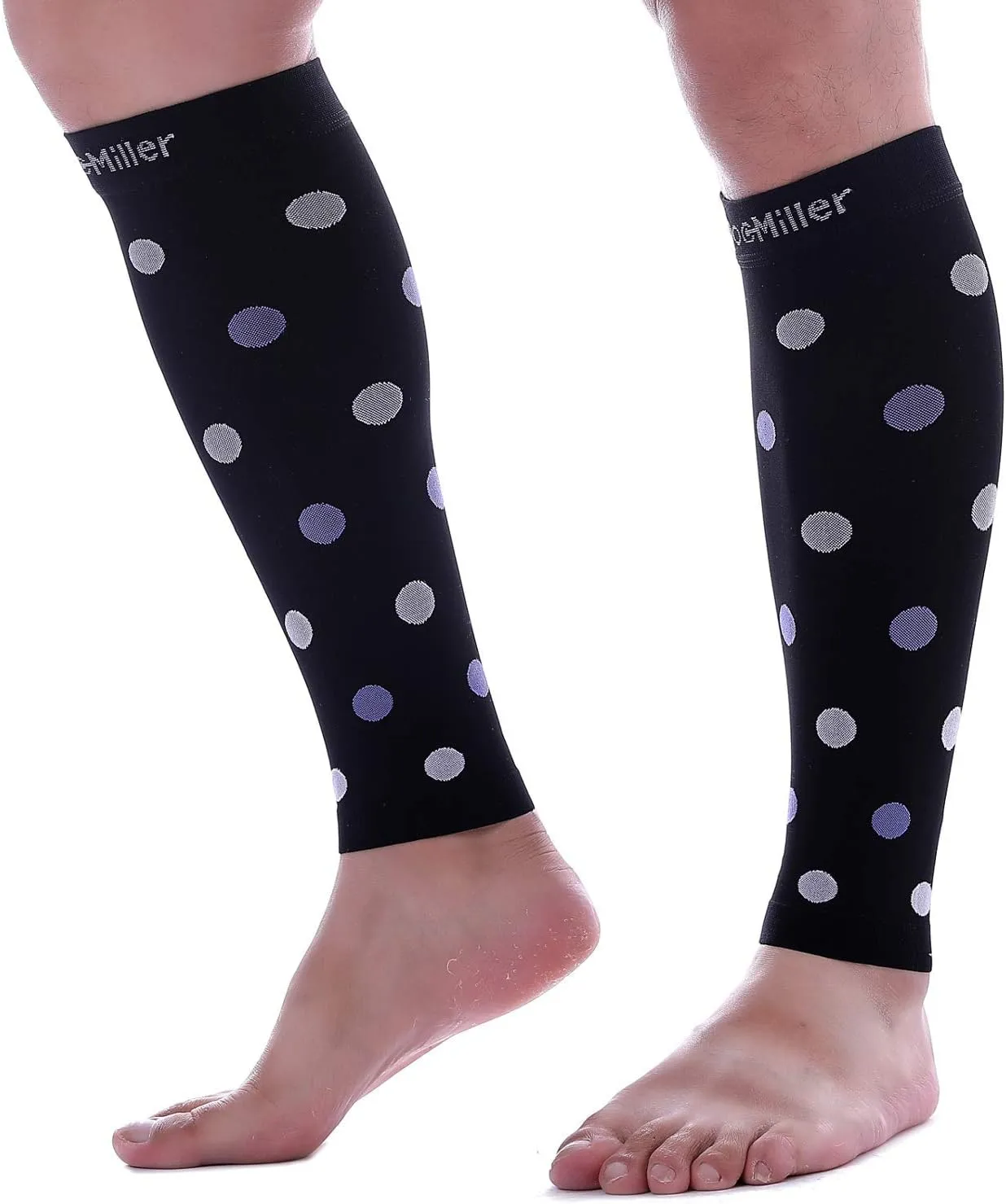 Doc Miller Calf Compression Sleeve  Footless Socks for Women & Men, 20-30mmHg, Shin Splint & Leg Cramp Support, Varicose Veins, Knee High, 1 Pair, Polka Dot