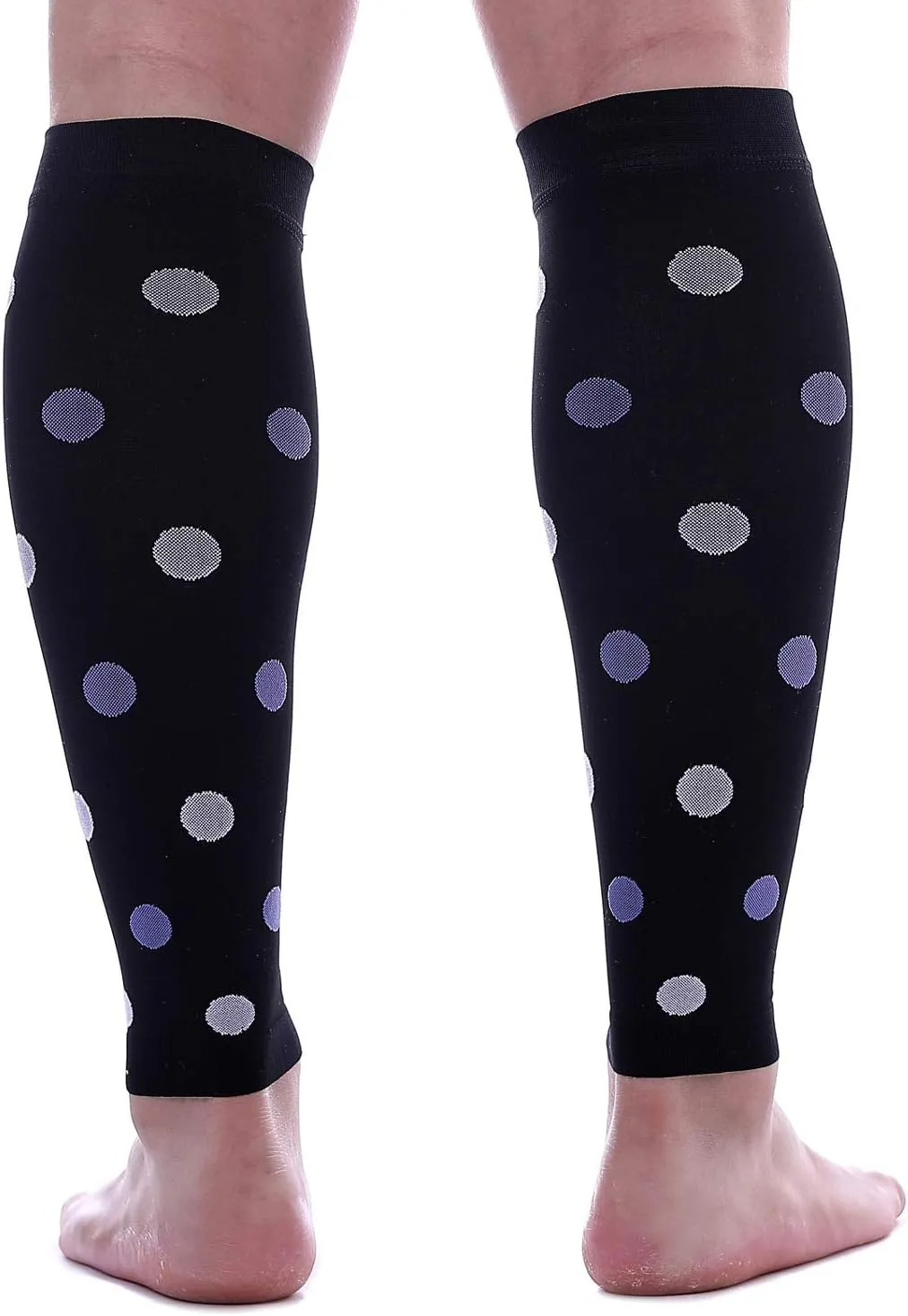 Doc Miller Calf Compression Sleeve  Footless Socks for Women & Men, 20-30mmHg, Shin Splint & Leg Cramp Support, Varicose Veins, Knee High, 1 Pair, Polka Dot