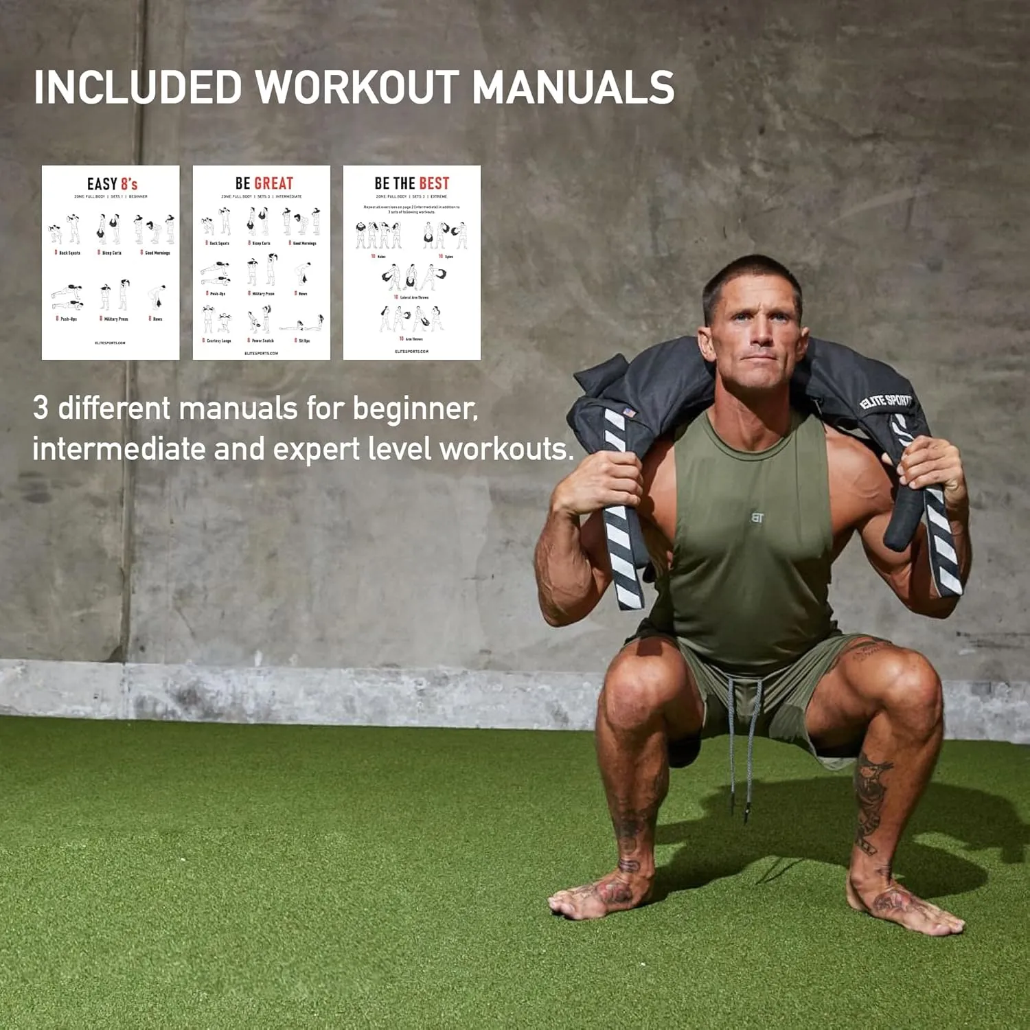 Elite Sports Bulgarian Canvas Bag, Fitness Canvas MMA Gym Cross Workout Training Sandbag 17, 25, 33, 45 lbs (UNFILLED)