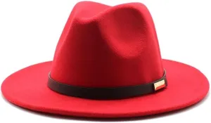 European and American Big Brimmed Hat Fashion Big Brim Felt Hat Autumn and Winter British Style Woolen Jazz Hat for Men and Women Fengyan Cowboy Hats (Color : Rose Red, Size : 56-58cm)