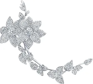 EVER FAITH Women's Austrian Crystal 9 Inch Elegant Flowers Leaf Long Plant Brooch Silver-Tone