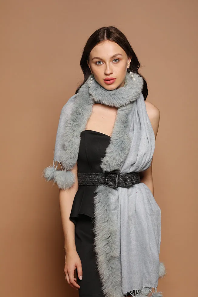 Faux Fur Pompom Pashmina Stole