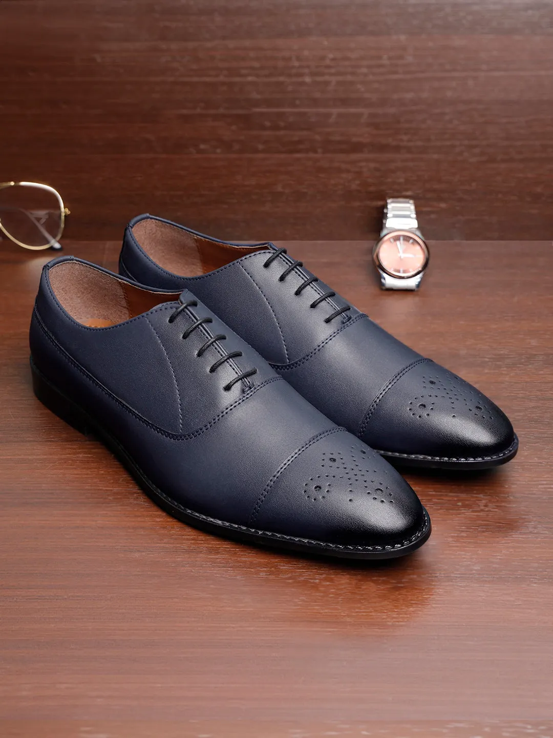 Federal Blue Handcrafted Captoe Style Comfortable Laceups