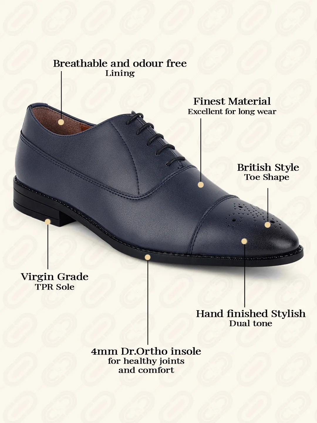 Federal Blue Handcrafted Captoe Style Comfortable Laceups