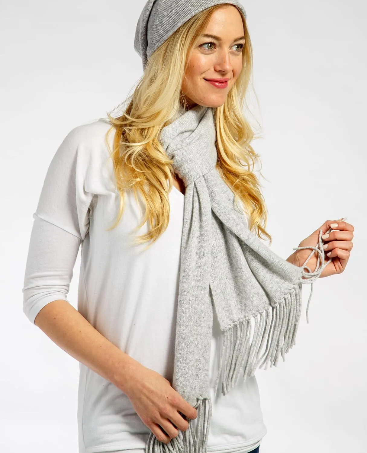 Fishers Finery Women's 100% Pure Cashmere Knit Scarf with Fringe Detail; with Black Label Box