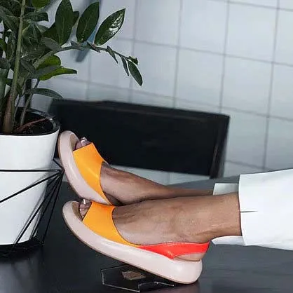 Flat Leather Slip-On Cutout Sandals