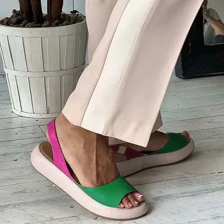 Flat Leather Slip-On Cutout Sandals