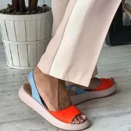 Flat Leather Slip-On Cutout Sandals