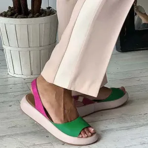 Flat Leather Slip-On Cutout Sandals