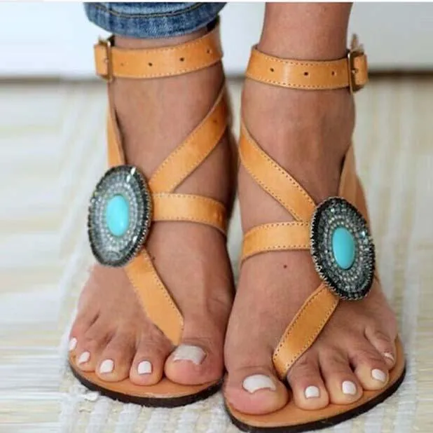 Flat Rhinestone Open Toe Embellished Sandals