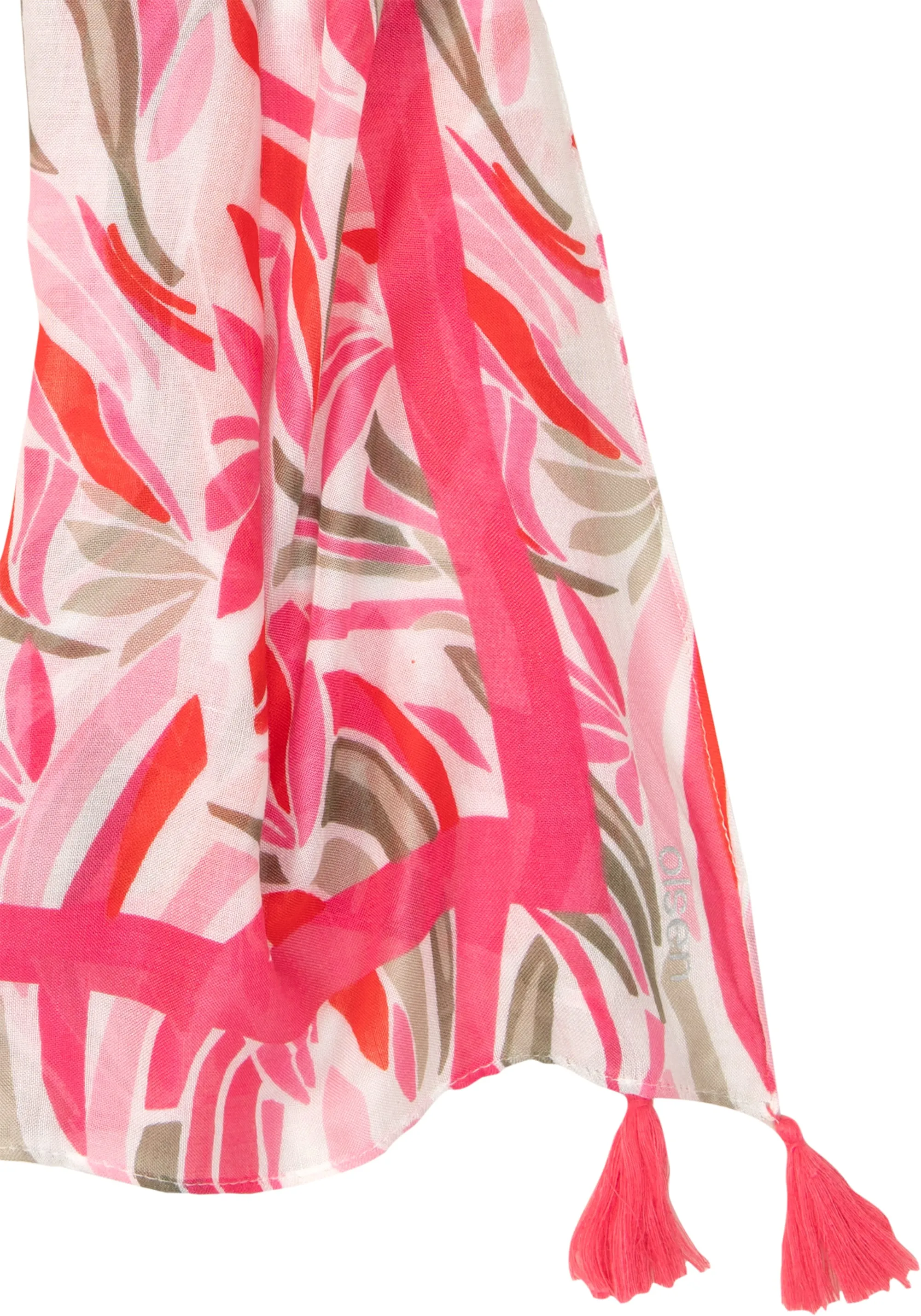 Floral & Border Print Scarf with Tassel Trim