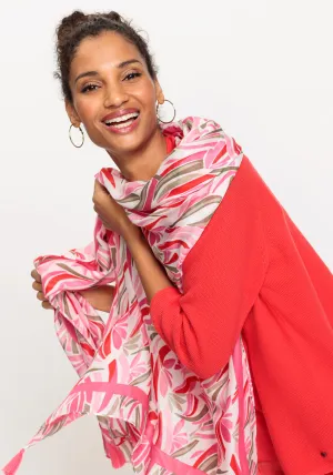Floral & Border Print Scarf with Tassel Trim