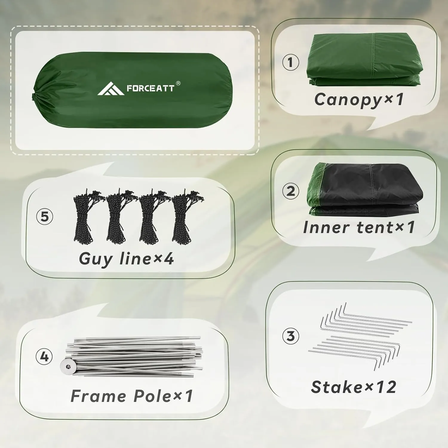 Forceatt Camping Tent 2/3/4 Person, Professional Waterproof & Windproof Lightweight Backpacking Tent Suitable for Outdoor,Hiking,Camping, Mountaineering and Travel