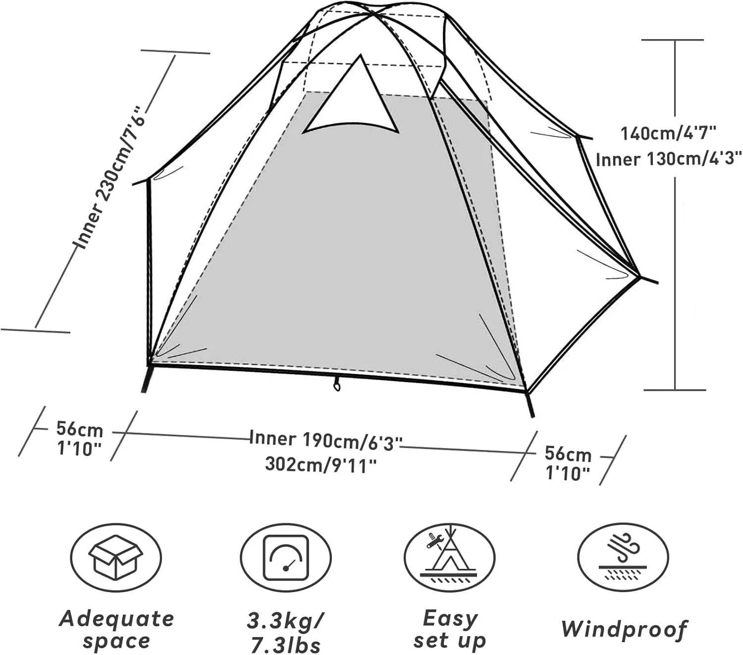 Forceatt Camping Tent 2/3/4 Person, Professional Waterproof & Windproof Lightweight Backpacking Tent Suitable for Outdoor,Hiking,Camping, Mountaineering and Travel