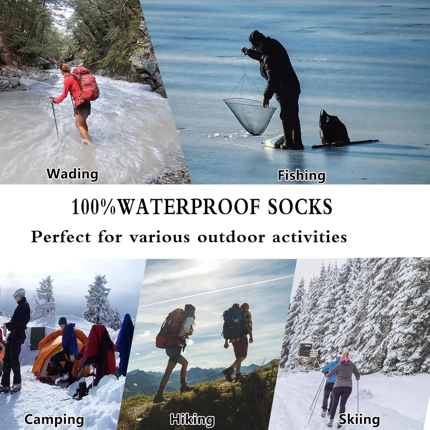 Fullsheild Mens Waterproof Hiking Socks, Unisex Breathable Outdoor Athletic Hiking Wading Trail Running Skiing Crew Socks