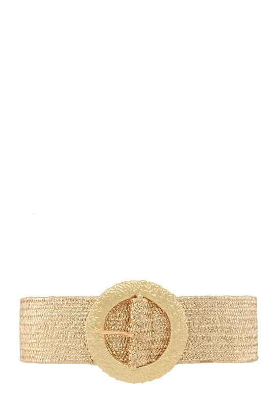 Gold Metal Round Buckle Elastic Belt