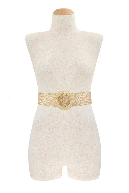 Gold Metal Round Buckle Elastic Belt