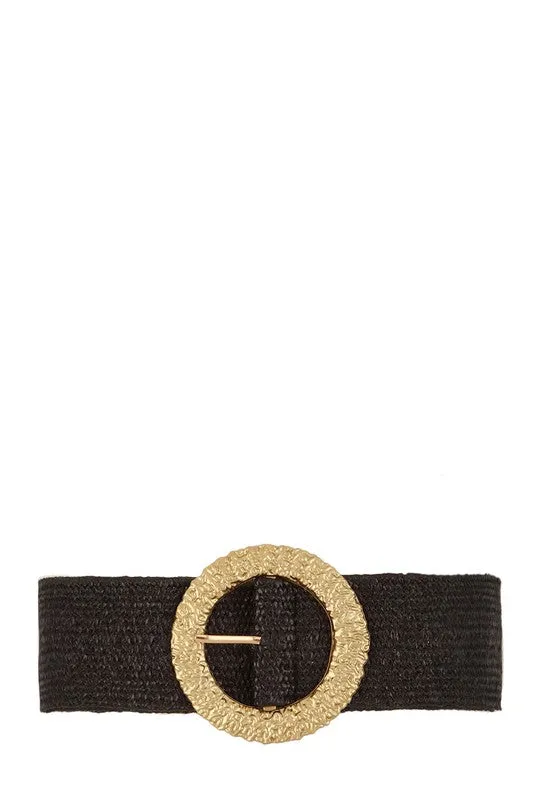 Gold Metal Round Buckle Elastic Belt