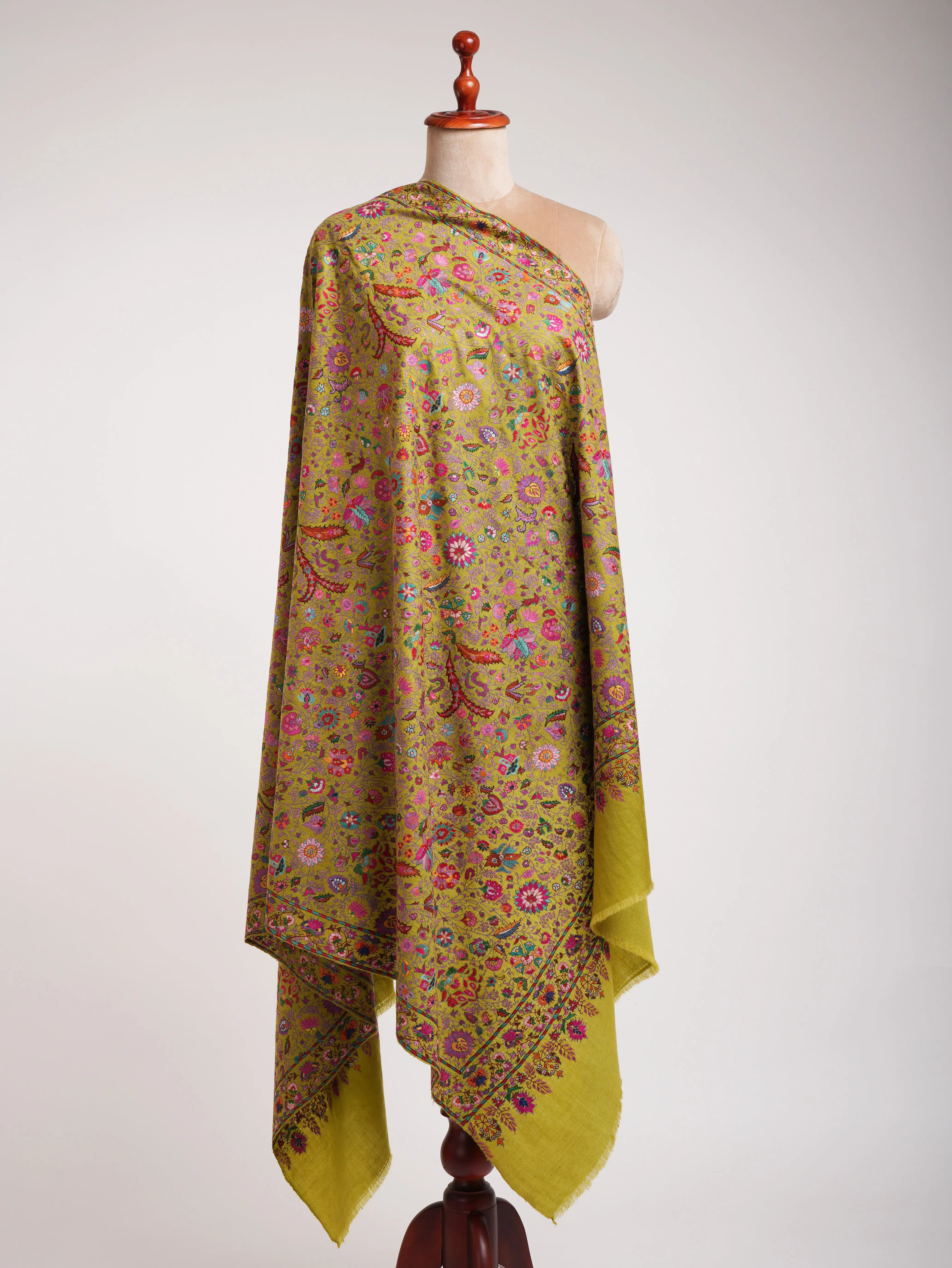 Golden Palm Handmade Indian Pashmina Jamavar Shawl
