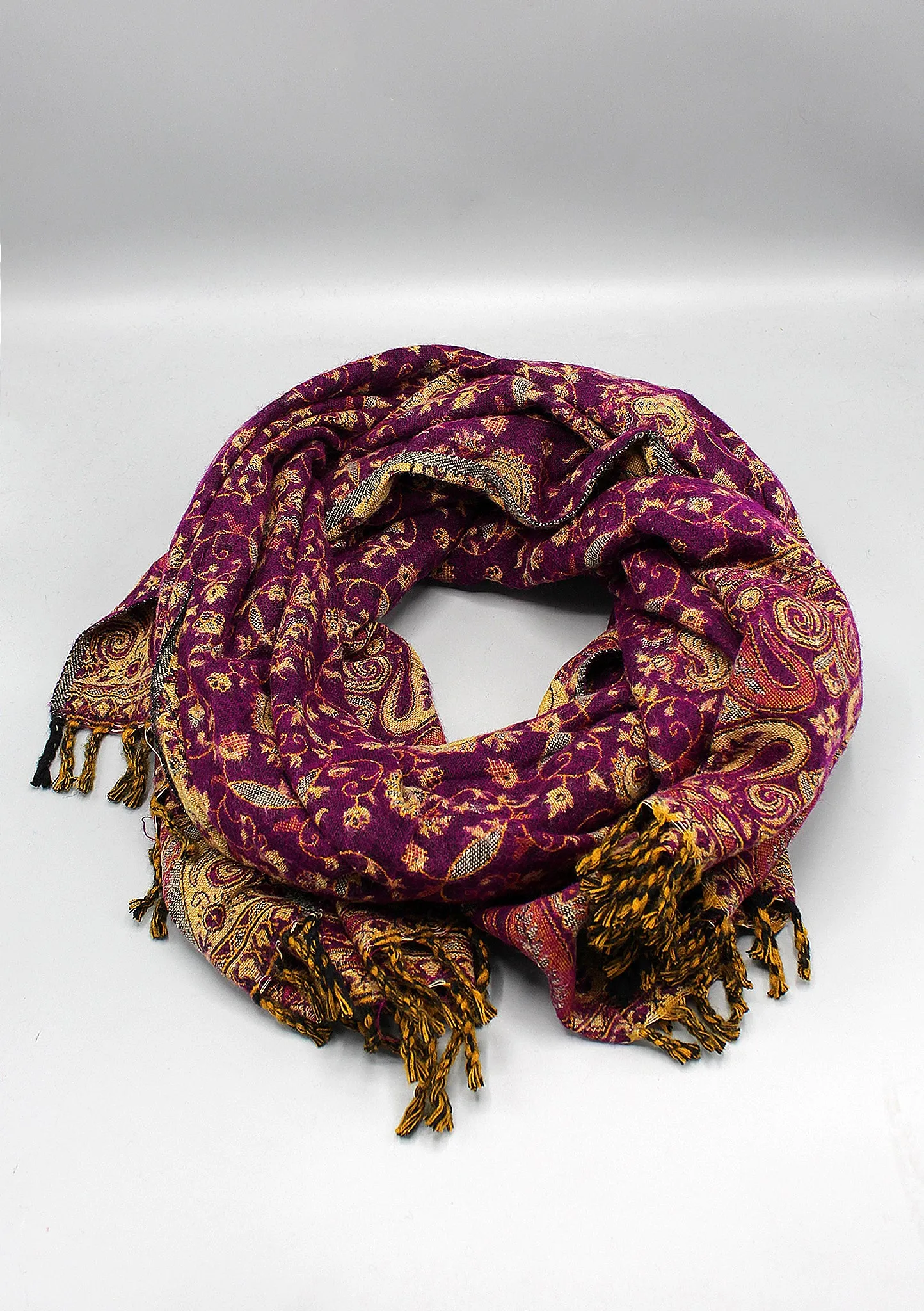 Hand Loomed Floral Purple Yak Wool Shawl