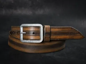 Handmade Leather Belt - Brown Shades - 3 Stripes Design - 37 cm Width - Durable  Unique