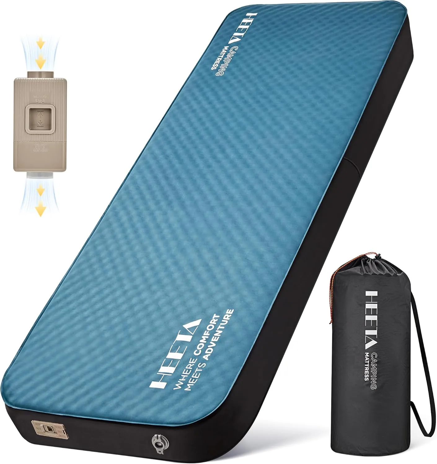 HEETA Self Inflating Sleeping Pad with Electric Pump, 4" Ultra Thick Memory Foam Camping Mattress, 9.5 R-Value Insulated Sleeping Mat, Easy to Inflate & Deflate for Camping Car Travel Tent Cot Bed