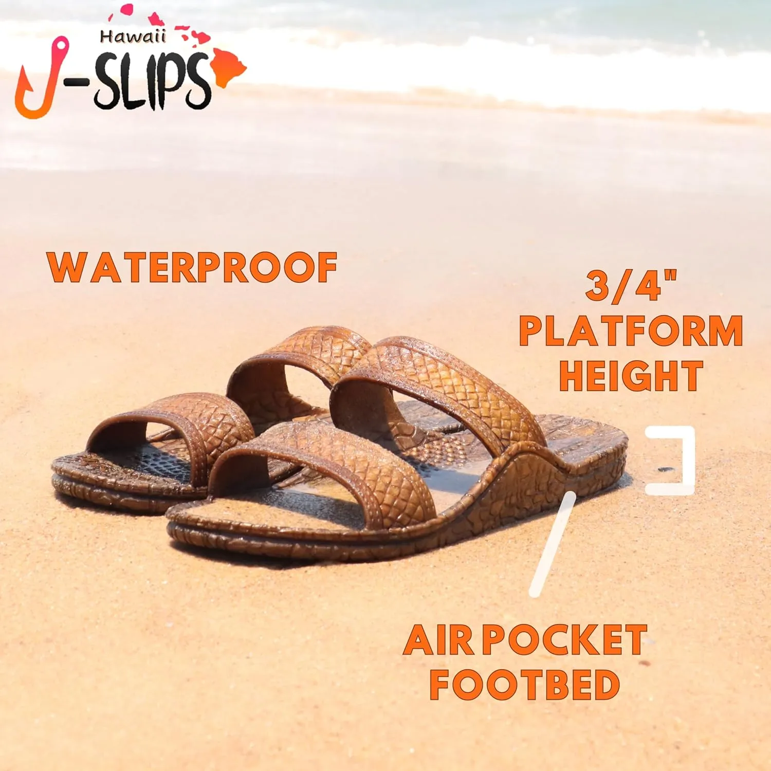 J-Slips Sandals for Women and Men - Comfortable Jesus Jandals for Beach - Waterproof Hawaiian Slides in 12 Colors, Sandalias