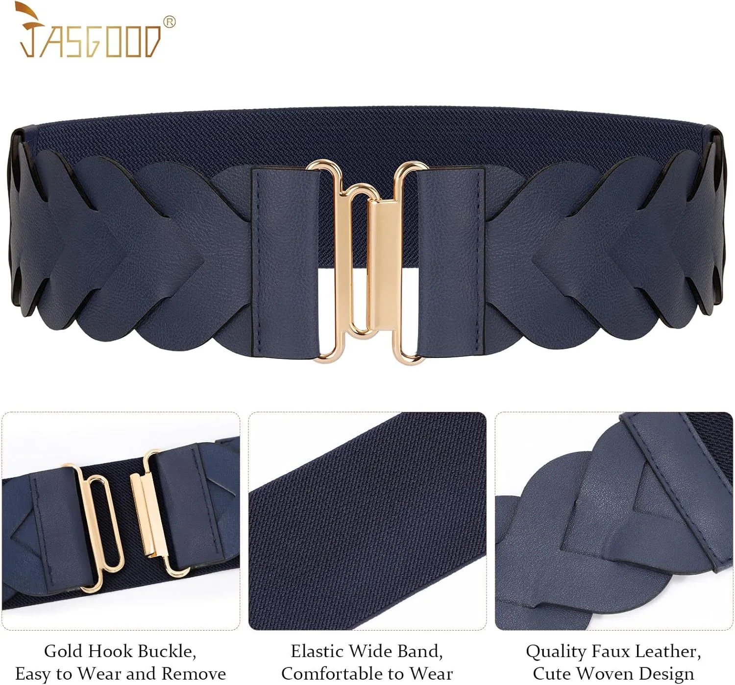 JASGOOD Women's Wide Elastic Belt Vintage Stretchy Belt for Dresses Braided Waist Belt