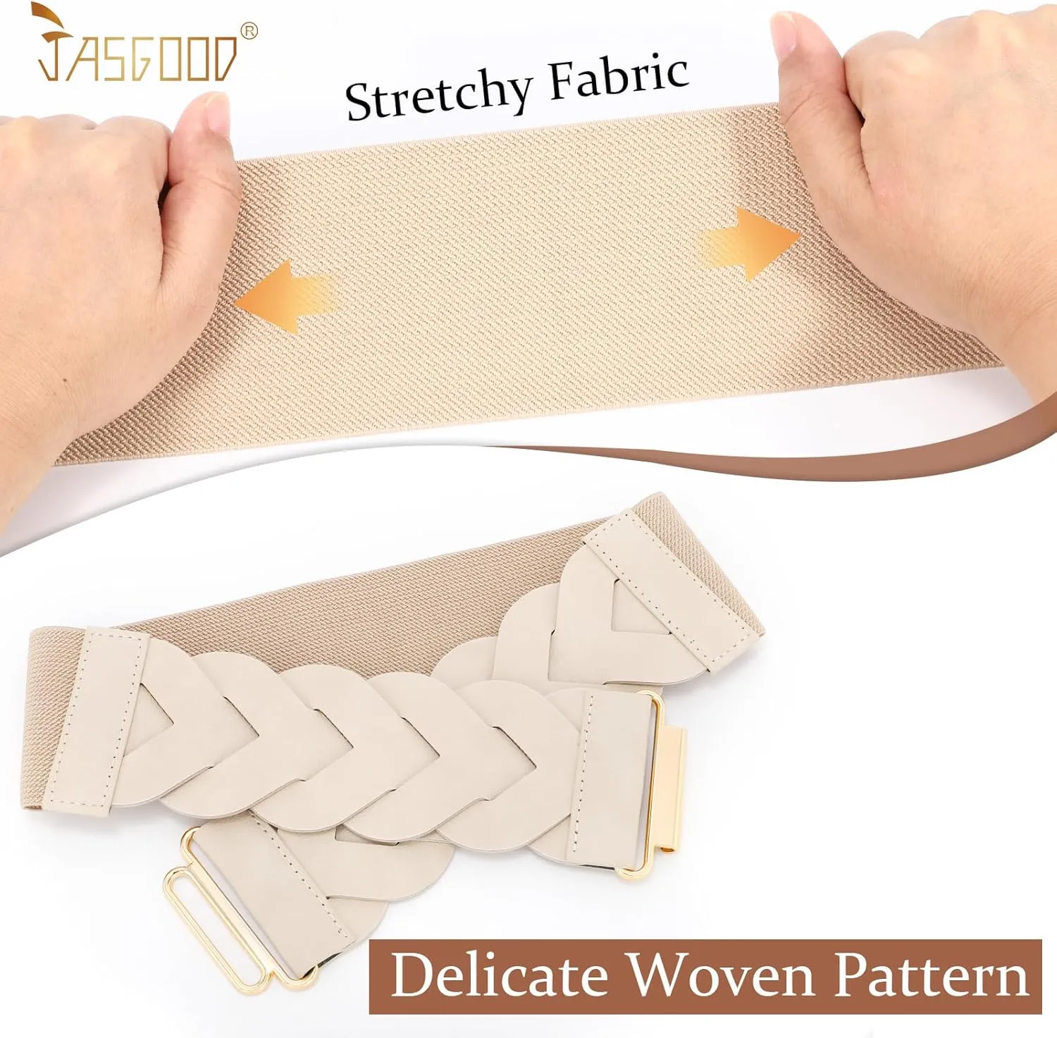 JASGOOD Women's Wide Elastic Belt Vintage Stretchy Belt for Dresses Braided Waist Belt