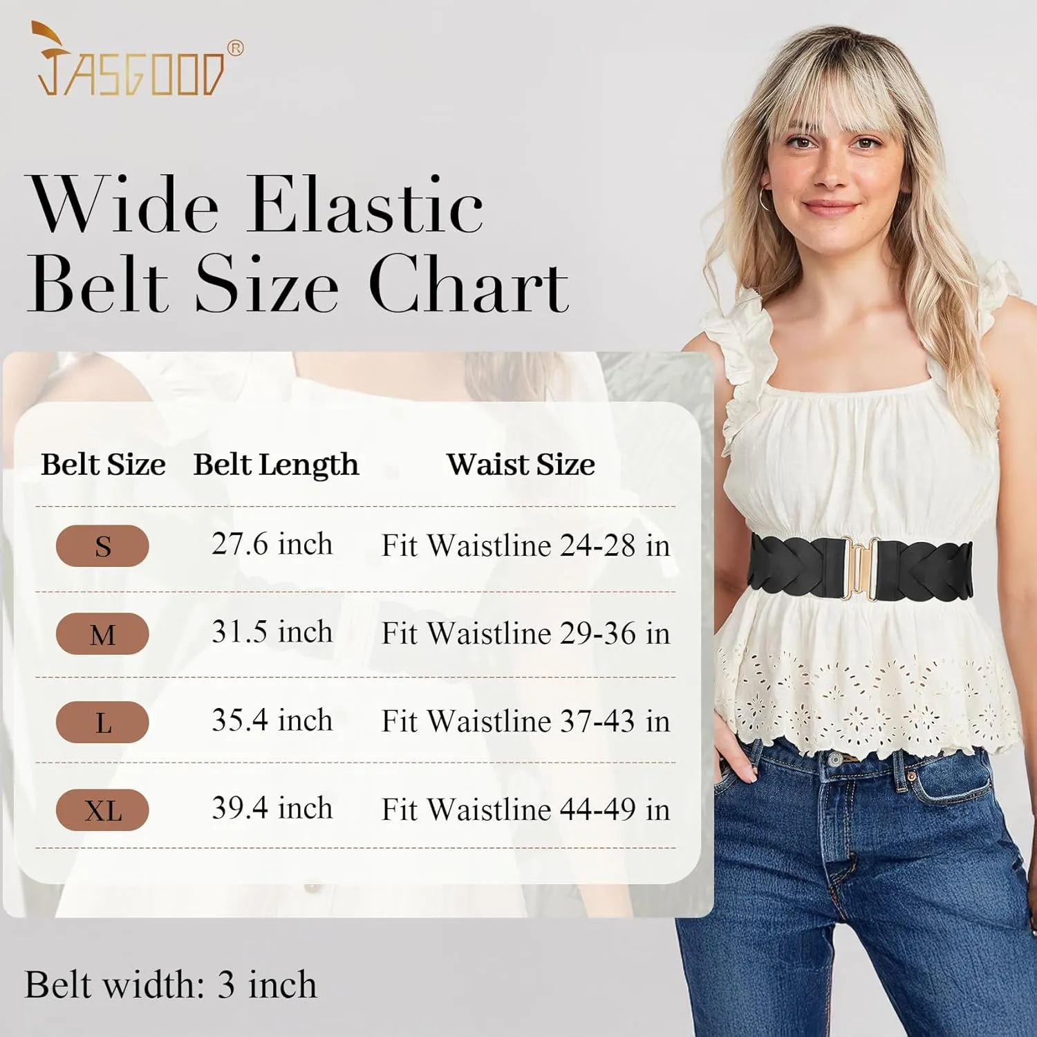 JASGOOD Women's Wide Elastic Belt Vintage Stretchy Belt for Dresses Braided Waist Belt