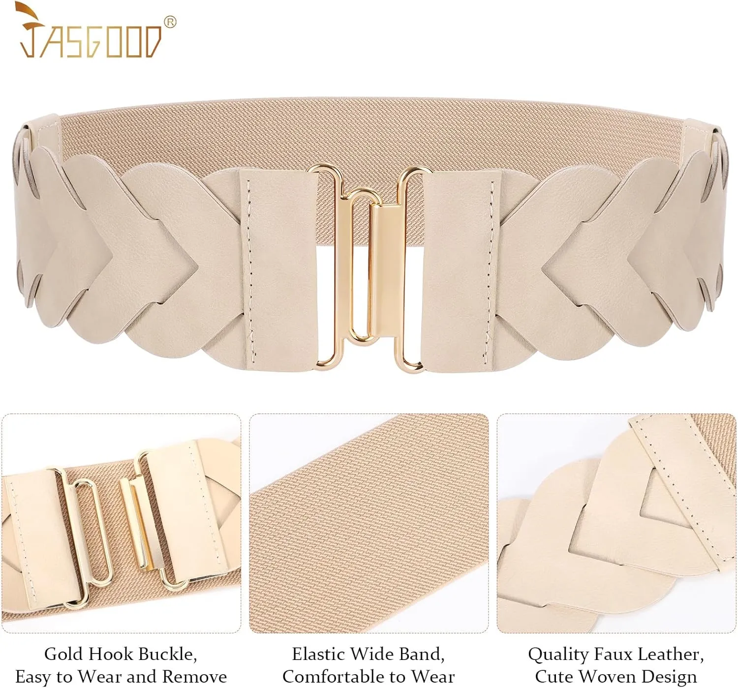 JASGOOD Women's Wide Elastic Belt Vintage Stretchy Belt for Dresses Braided Waist Belt