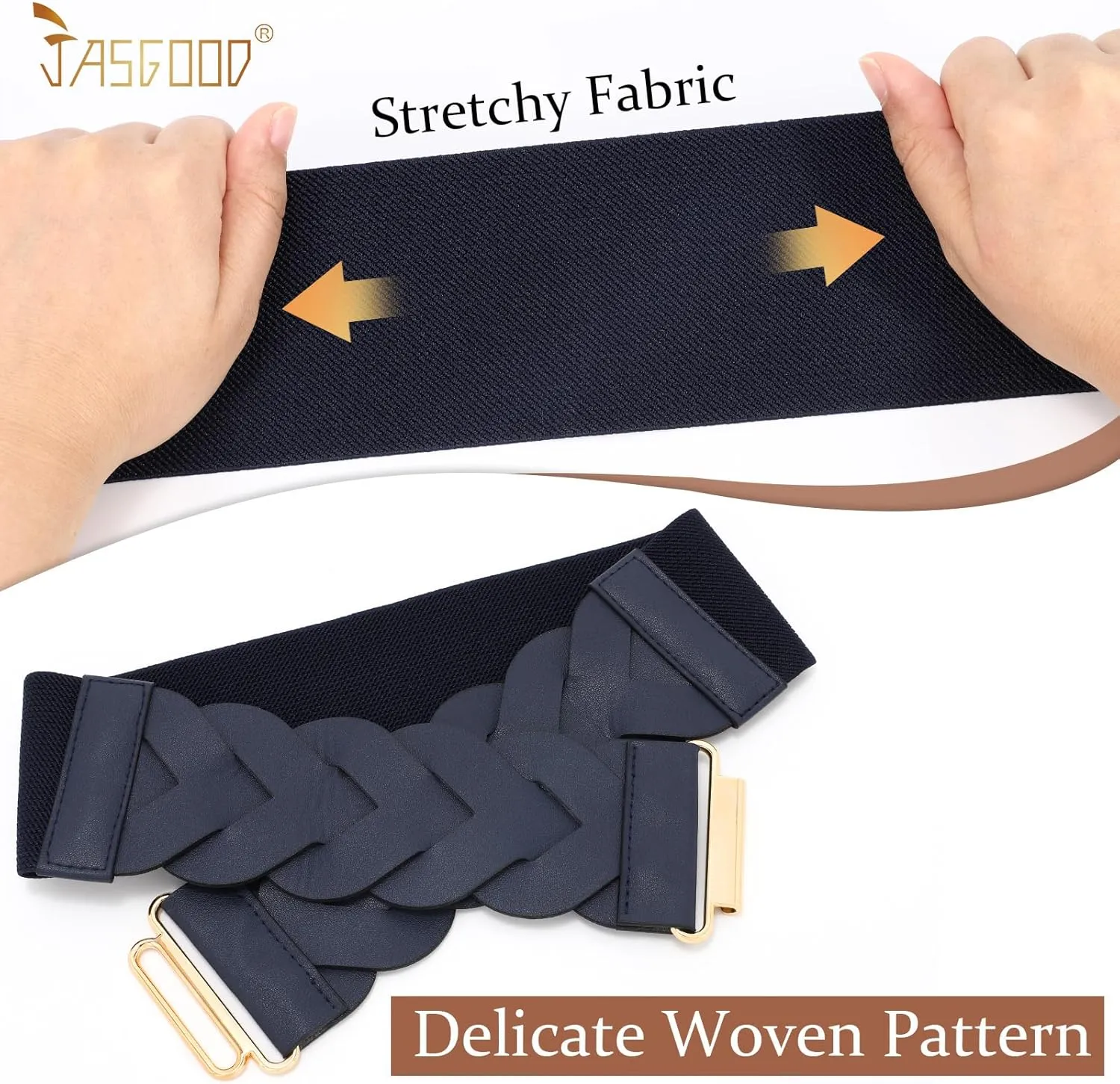 JASGOOD Women's Wide Elastic Belt Vintage Stretchy Belt for Dresses Braided Waist Belt