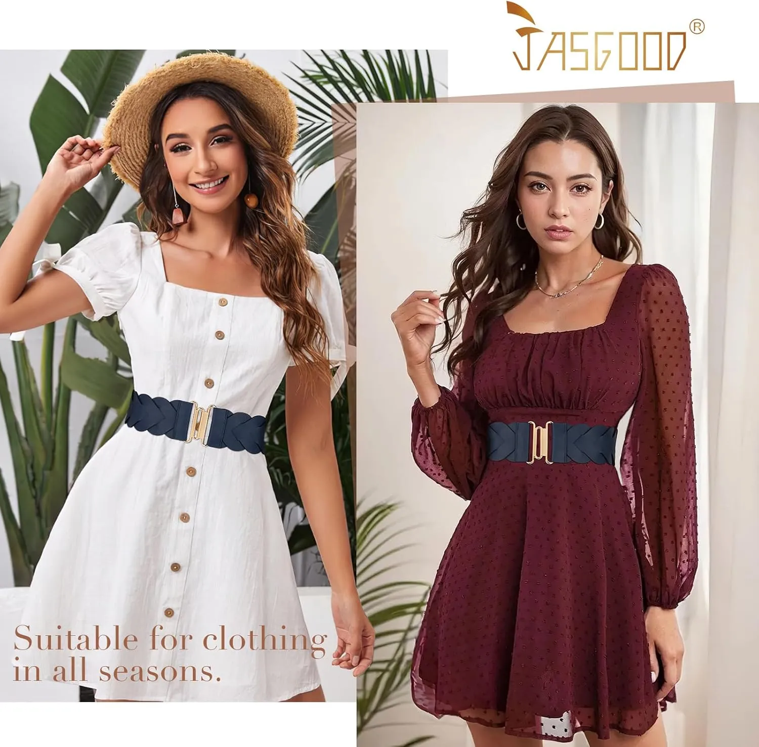 JASGOOD Women's Wide Elastic Belt Vintage Stretchy Belt for Dresses Braided Waist Belt