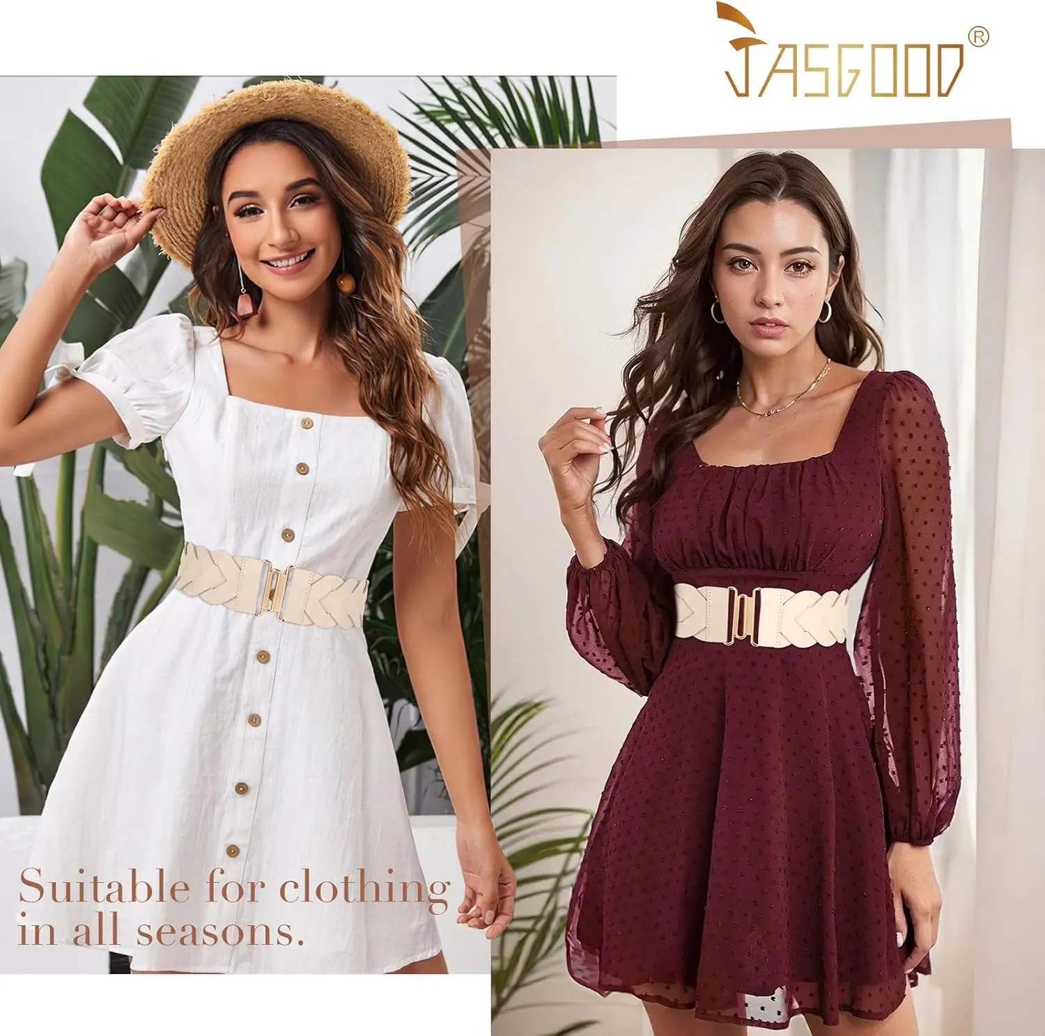 JASGOOD Women's Wide Elastic Belt Vintage Stretchy Belt for Dresses Braided Waist Belt