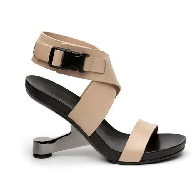 Leather High Heel Buckle Cutout Sandals