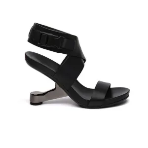 Leather High Heel Buckle Cutout Sandals