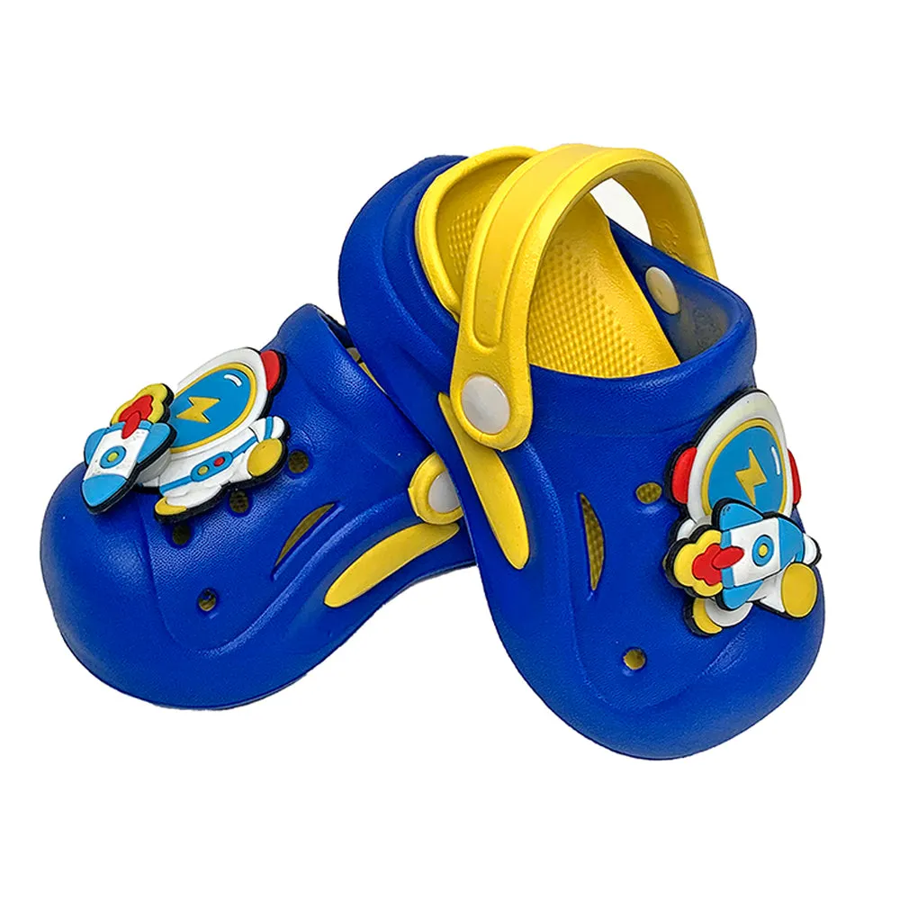 Little Surpise Box Blue & Yellow Spinning Rocket Slip On Clogs, Summer/Monsoon All Season Footwear For Toddlers & Kids