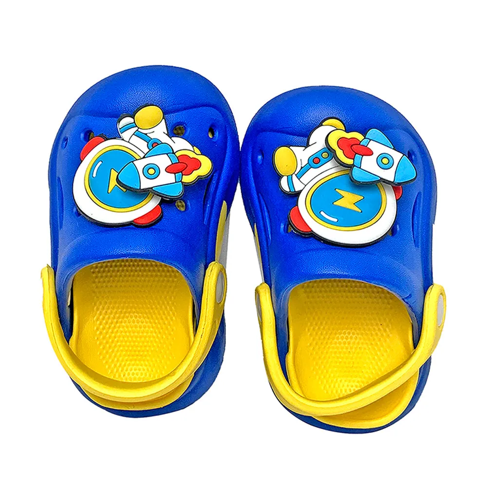 Little Surpise Box Blue & Yellow Spinning Rocket Slip On Clogs, Summer/Monsoon All Season Footwear For Toddlers & Kids