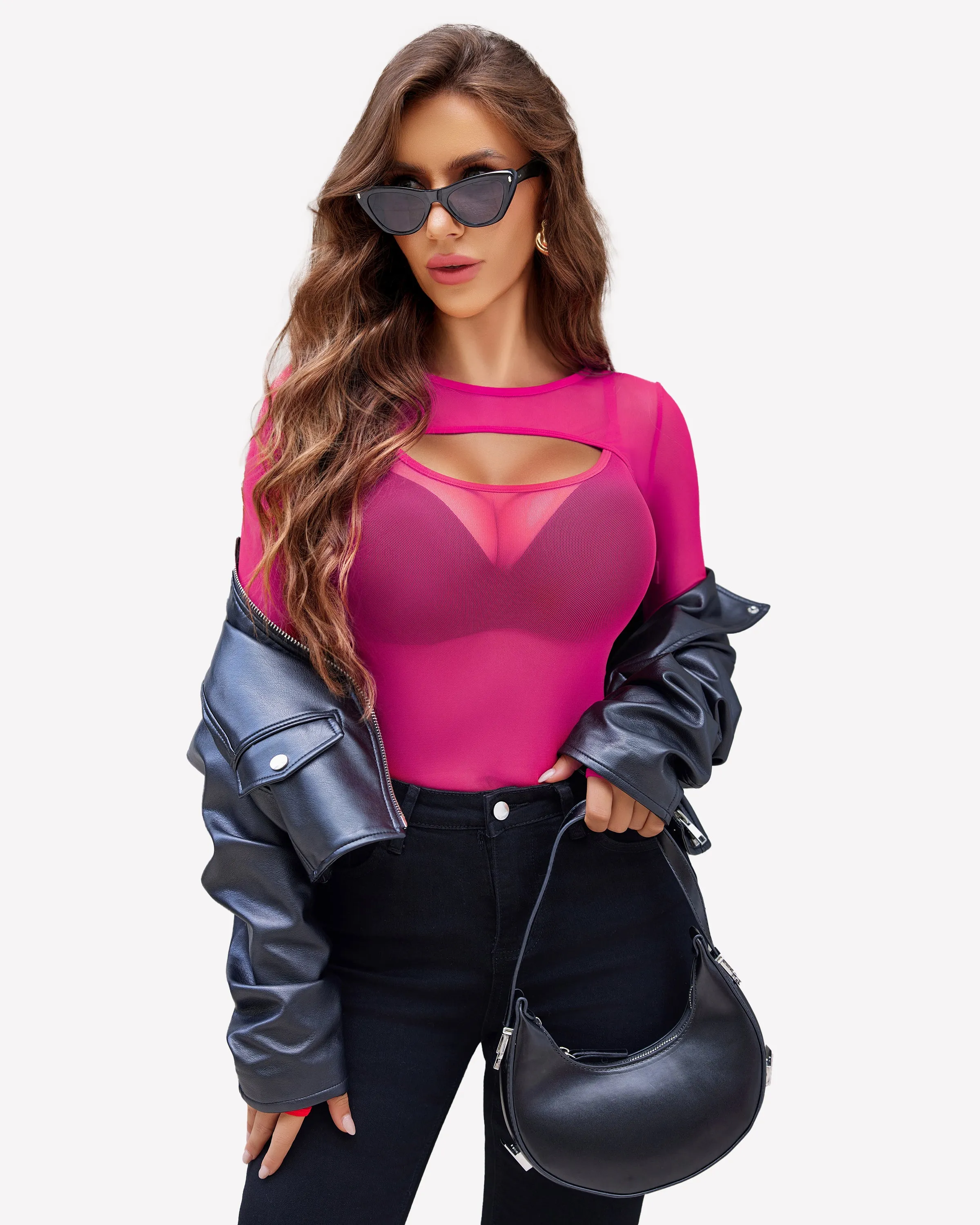 Long Sleeve Mesh Top Teddy Sheer Leotards