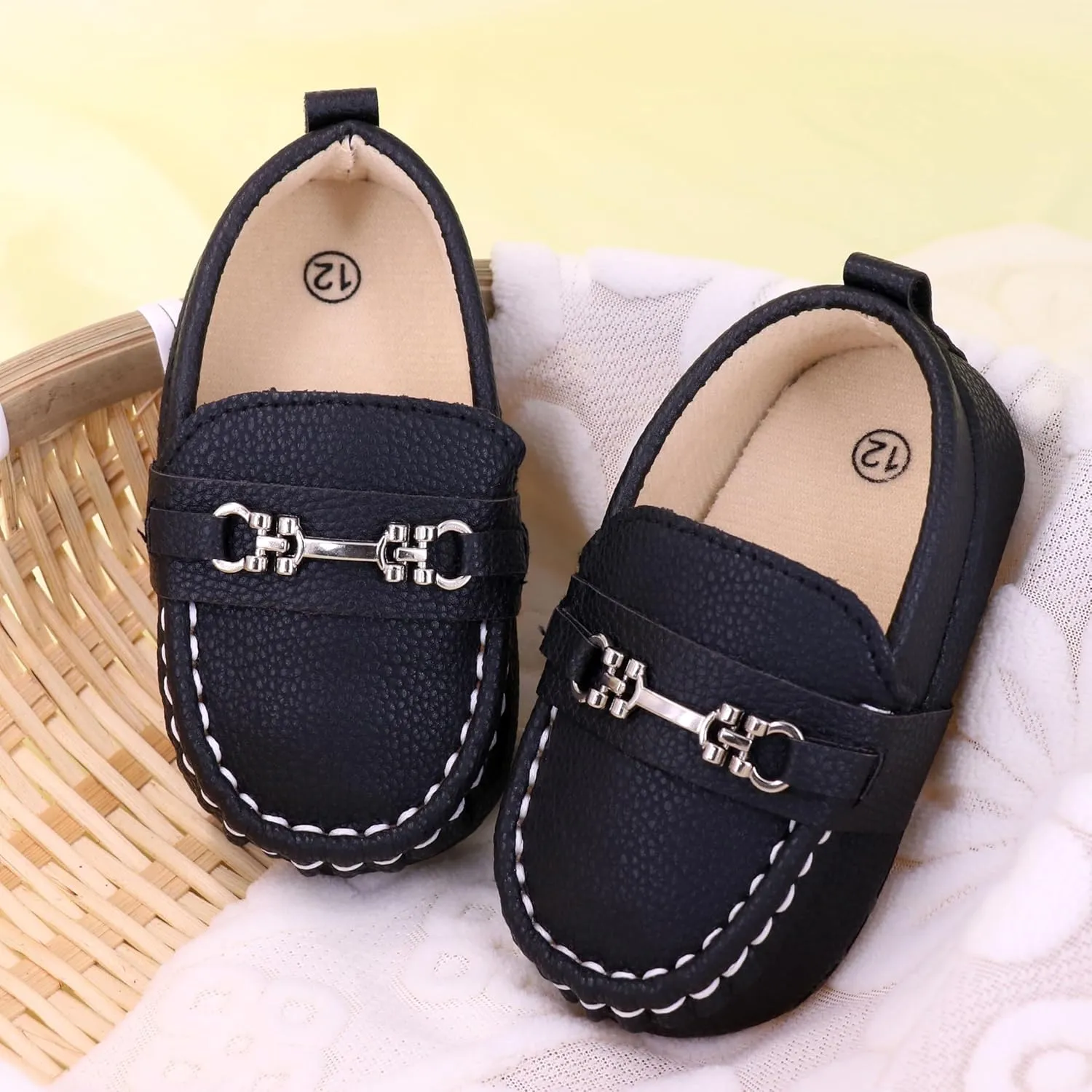 LONSOEN Baby Girls Boys Loafers Prewalker Dress Crib Shoes