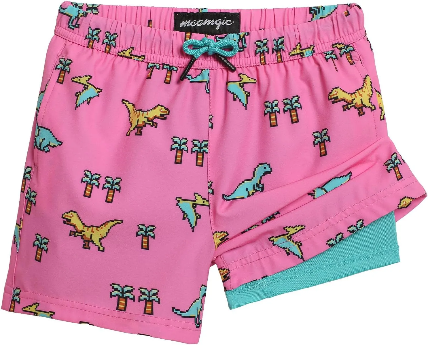 maamgic Boys Swim Trunks with Compression Liner 4-Way Stretch Quick Dry Bathing Suit Toddler Beach Shorts