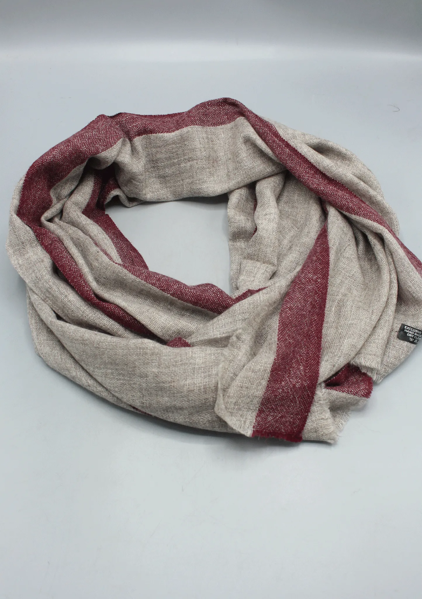 Maroon Border Gray Mix Wool Cashmere Shawl