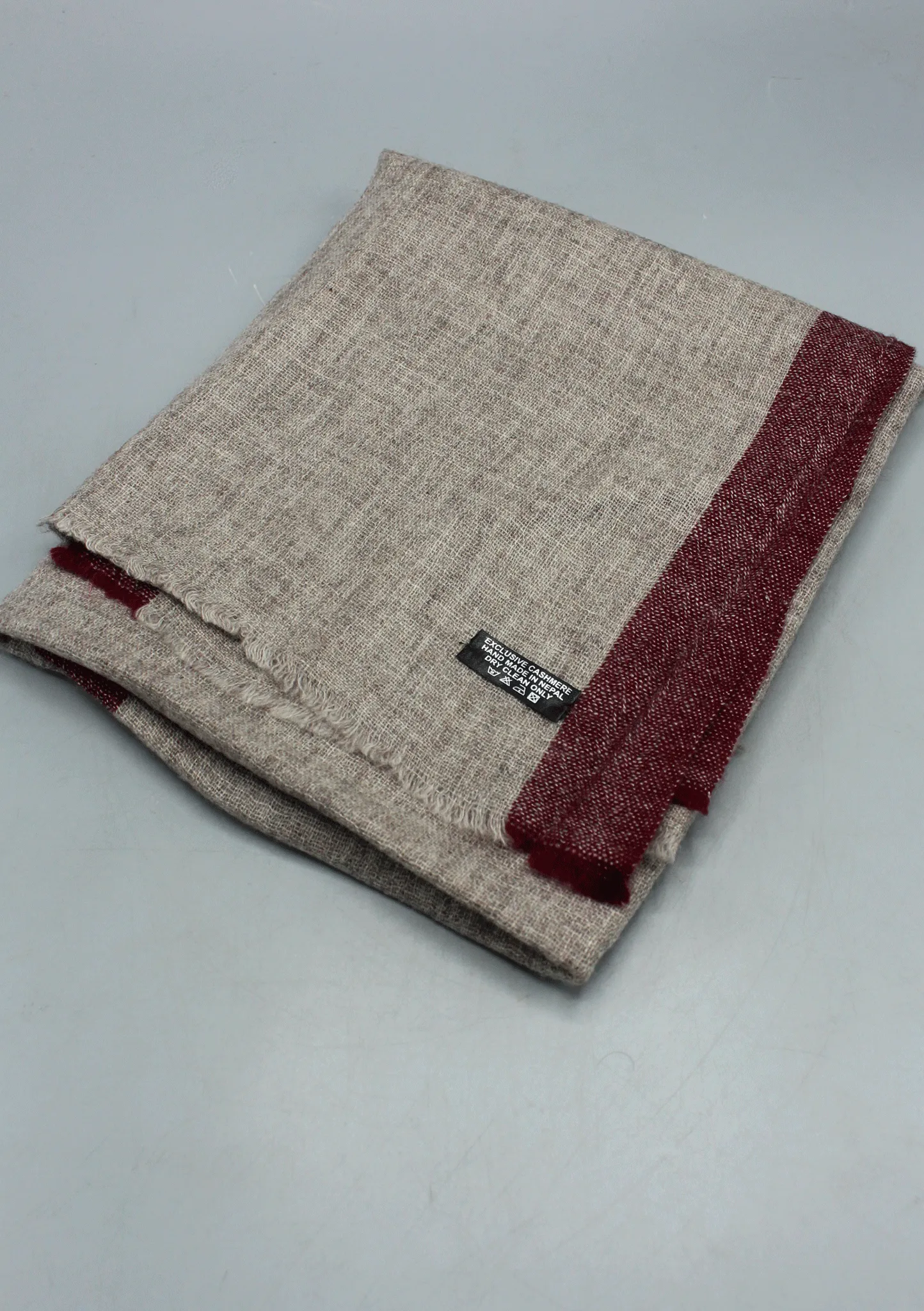 Maroon Border Gray Mix Wool Cashmere Shawl
