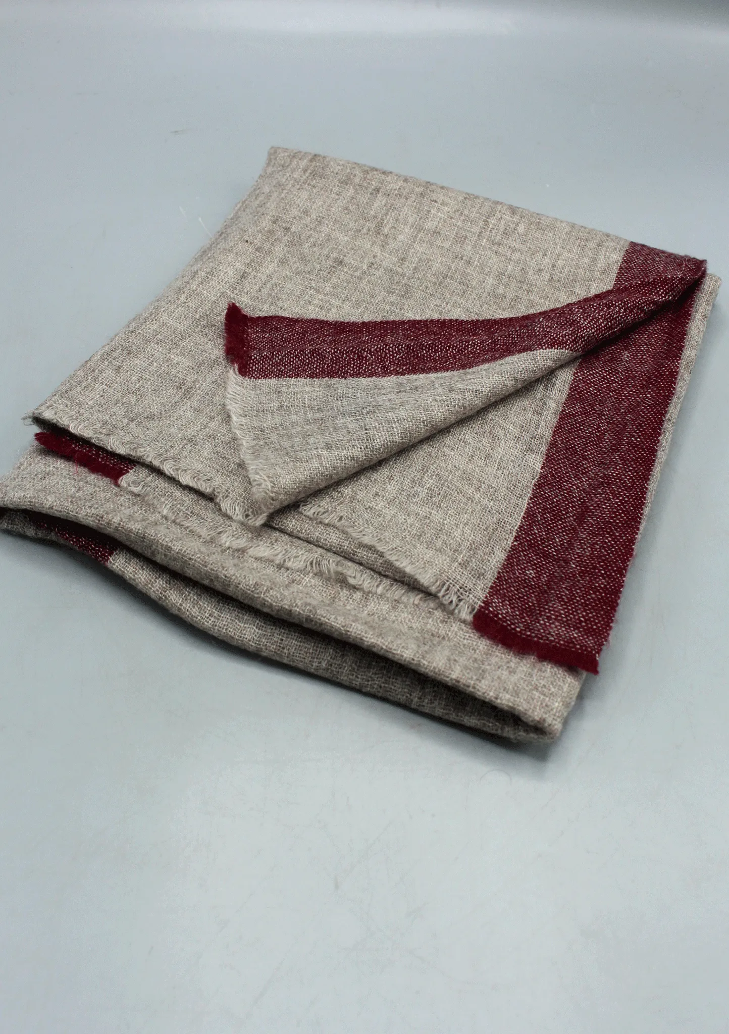 Maroon Border Gray Mix Wool Cashmere Shawl