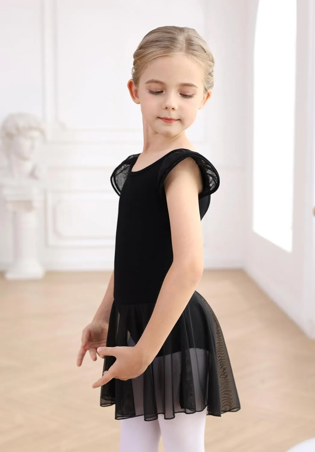 MdnMd Ballet Leotards with Skirt Toddler Girls Dance Ballerina Outfit Dresses Short Sleeve